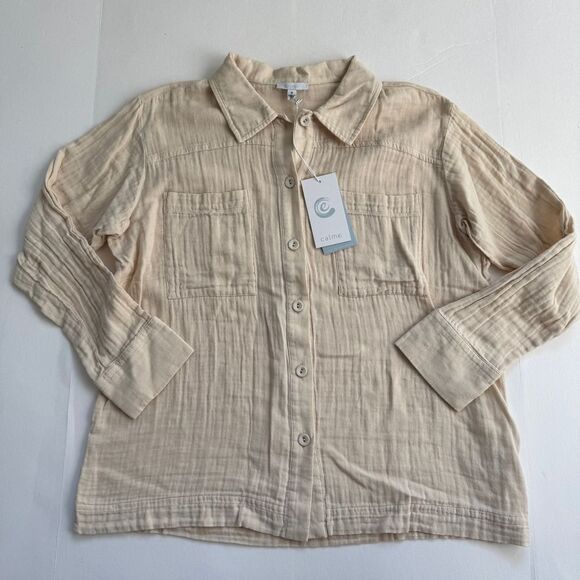Calme by Johnny Was Button Down Shirt Shacket Double Pocket Top Size Small NWT - Picture 3 of 7